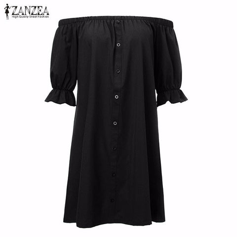 ZANZEA Women Vestidos 2018 Sexy Off Shoulder Mini Party Dress Casual Loose Half Sleeve Strapless Dresses Long Tops Plus Size