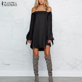 2018 Autumn ZANZEA Women Dress Sexy Strapless Mini Dresses Off Shoulder Slash Neck Long Sleeve Tops Casual Loose Solid Vestidos