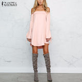 2018 Autumn ZANZEA Women Dress Sexy Strapless Mini Dresses Off Shoulder Slash Neck Long Sleeve Tops Casual Loose Solid Vestidos
