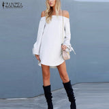 2018 Autumn ZANZEA Women Dress Sexy Strapless Mini Dresses Off Shoulder Slash Neck Long Sleeve Tops Casual Loose Solid Vestidos