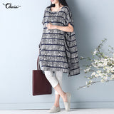 Celmia Fashion Women Striped Dress Oversized Short Sleeve Pockets Shirt Dress 2018 Summer Top Casual Loose Vestido Plus Size 5XL