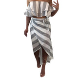 Womens Fashion Stripe Crop Tops + Skirt Ladies Summer Beach Set