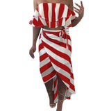 Womens Fashion Stripe Crop Tops + Skirt Ladies Summer Beach Set